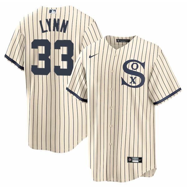 Men Chicago White Sox 33 Lynn Cream stripe Dream version Game Nike 2021 MLB Jerseys